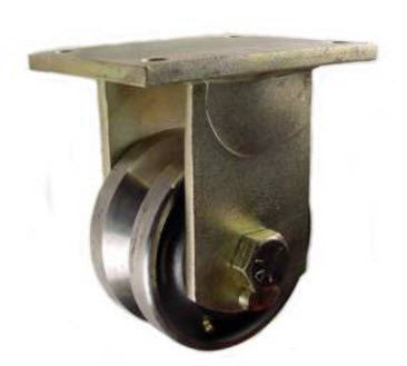 6" x 3" Metal Track Caster -  Forged Steel Wheel - V-Groove Caster - 5000 lb. Capacity - Rigid - Plated - GroovedWheels.com - 1
