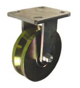 6" x 2" Metal Track Caster - Forged Steel Wheel - V-Groove Caster - 1,500 lb. Capacity - Plated - GroovedWheels.com - 1